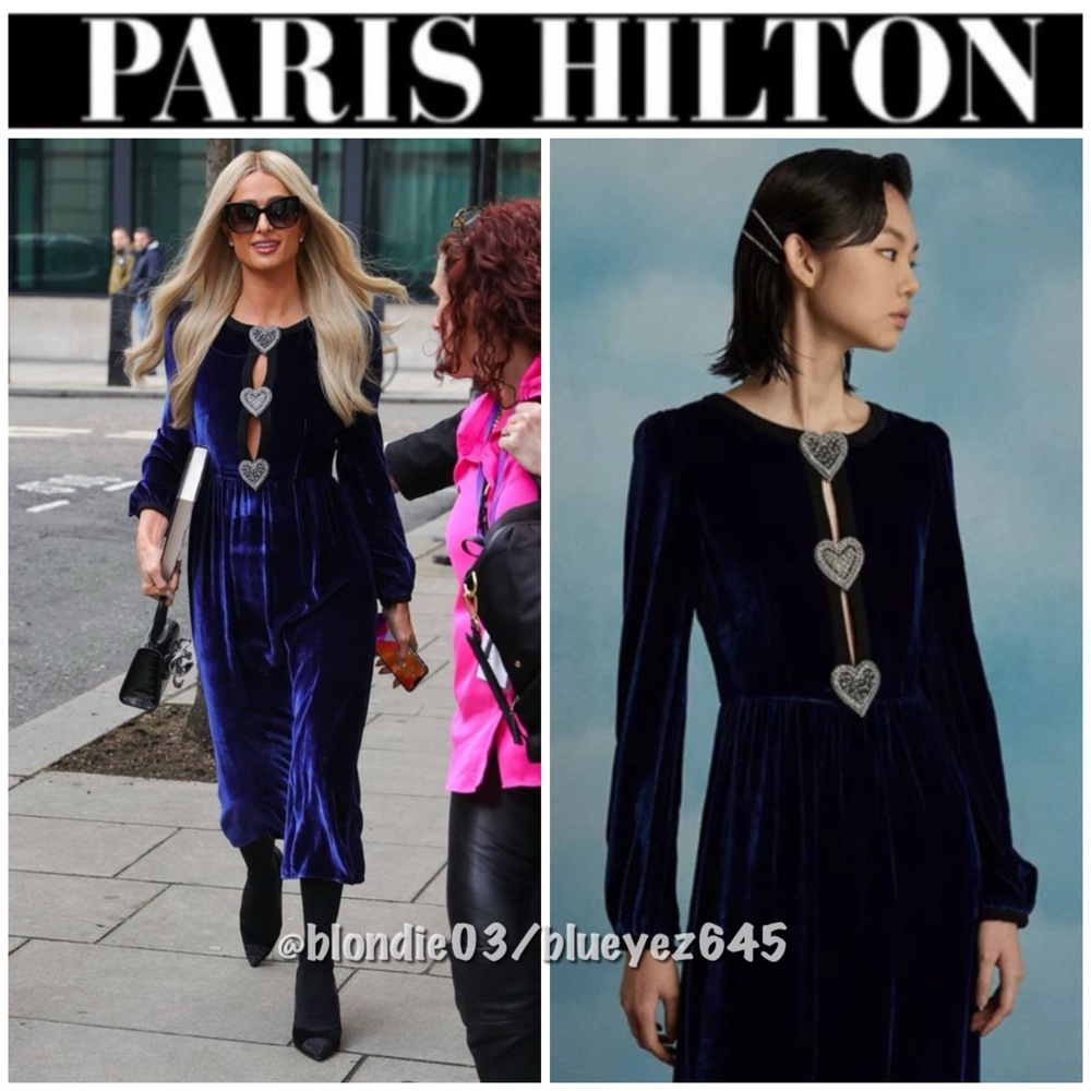 Saloni “Camille” navy velvet hearts midi dress UK6/US2